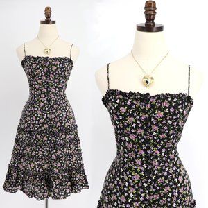 SOLD - Vintage Betsey Johnson Ditsy Floral Tiered Ruffle Mini Summer Dress 8